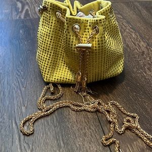 Yellow, Green and Pink evening sparkly bags.Top handle and long detachable chain